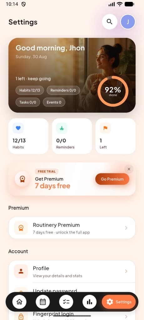MeRhythm AI user profile with weekly activity