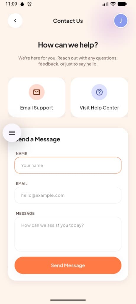 MeRhythm AI contact us screen with message form