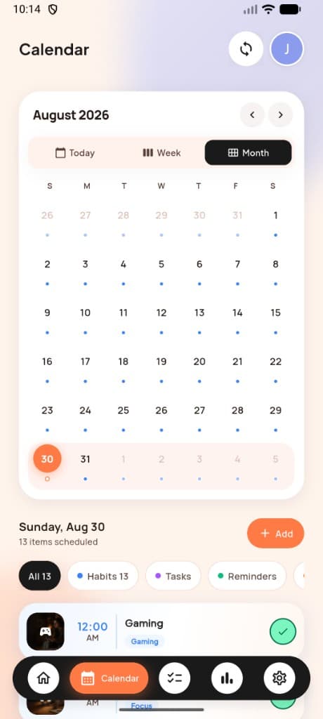 MeRhythm AI habit history with recently completed sessions