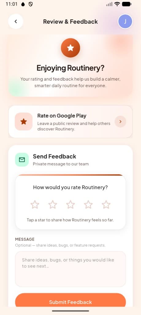 MeRhythm AI review and feedback screen with star rating